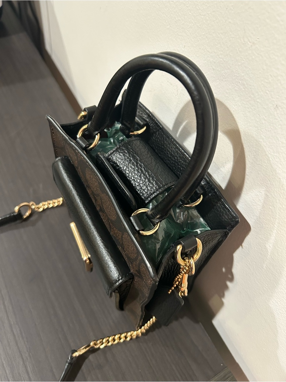 Coach Mini Pepper Crossbody in Signature Canvas with a black pebbled leather - Picture 6 of 12
